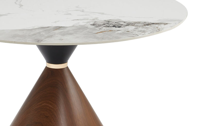 Alwin Dining Table with White Sintered Stone Top, 47.25\"W Round - White & Brown