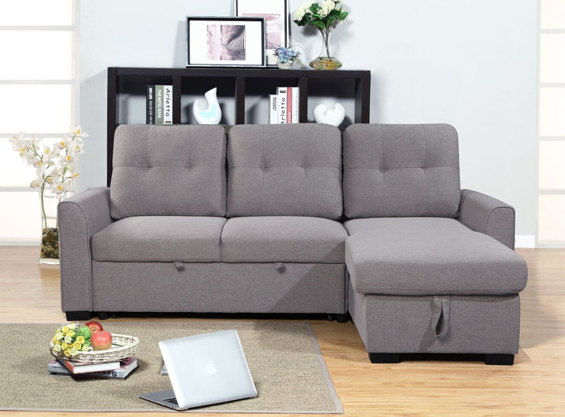 Carter 2-Piece Right-Facing Linen-Look Fabric Sleeper Sectional with Storage Chaise - Solis Grey 