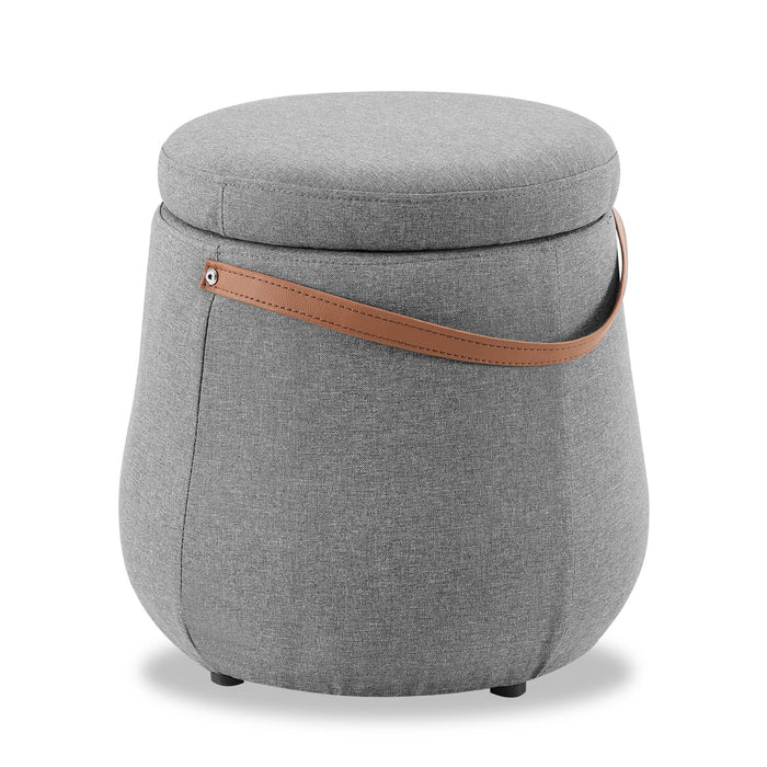 Vancouver Round Fabric Storage Ottoman - Grey