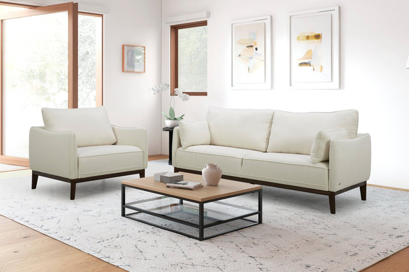 Cindy Crawford Home Gena 38.5\" Cotton White Linen-Look Fabric Chair with Removable Back Cushion