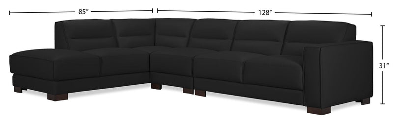 Citadel 3-Piece Left-Facing Top-Grain Genuine Leather Sectional with Wood Legs - Black 