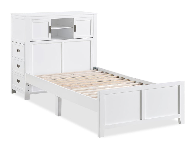 Quinn Twin Bookcase Bed with Desk - White