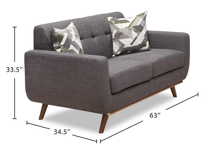 Freeman Linen-Look Fabric Loveseat - Charcoal 