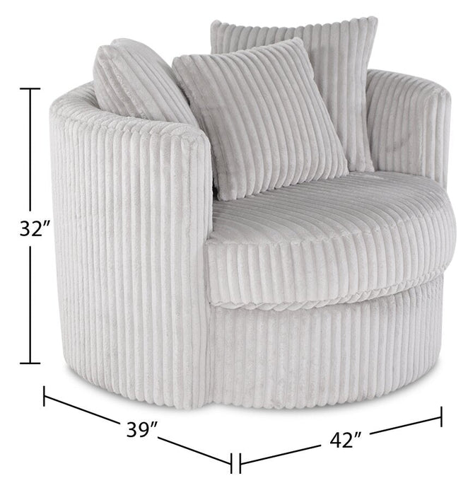 Made in Canada Midi 42\" Chenille Fabric Swivel Cuddler Accent Chair - Groove Mist Grey 