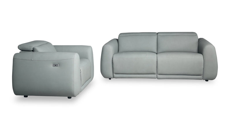 Gianna 76\" Spa Blue Genuine Leather Power Reclining Sofa with Power Headrests and USB Port