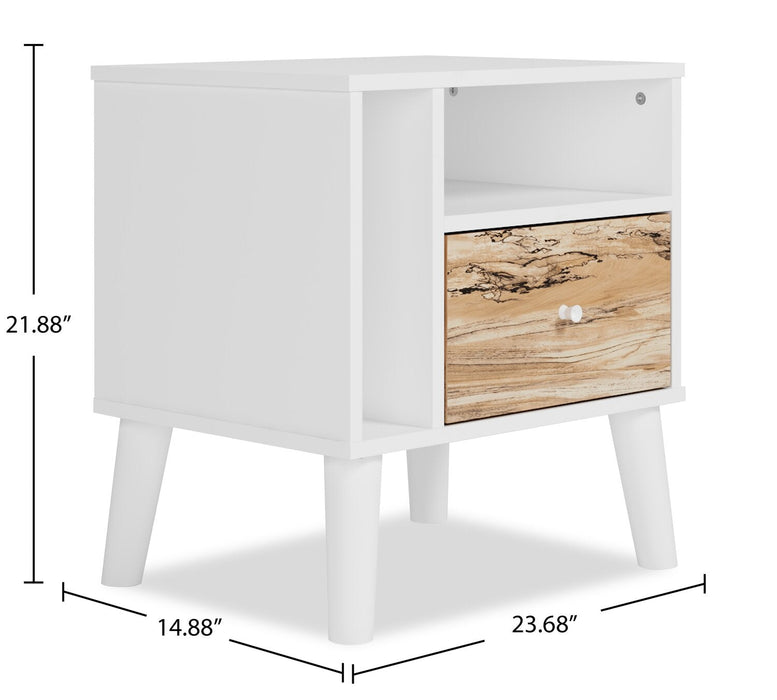 Wolf Bedside 1-Drawer Nightstand, 23.7\"W x 21.9\"H, Modern Mid-Century - Two-tone White & Natural 