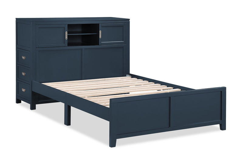 Quinn Full Bookcase Bed with Desk - Blue