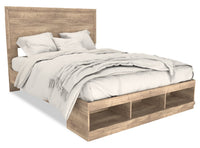 Oakley Platform Bed with Headboard & Storage Frame, Made in Canada, Natural - Queen Size 