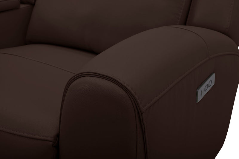 Reign 78\" Silverado Chocolate Brown Top-Grain Genuine Leather Power Reclining Loveseat with Console 