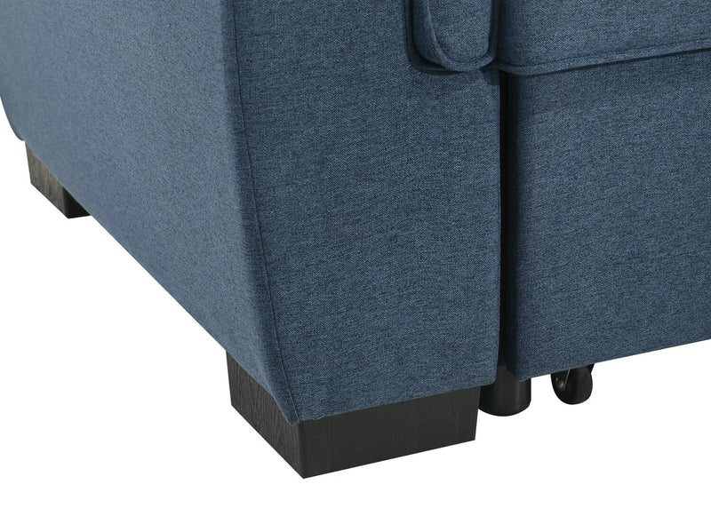 Eden 2-Piece Blue Linen-Look Fabric Sleeper Sectional with Storage Chaise and Removable Back Cushions