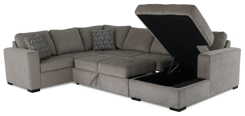 Legend 4-Piece Right-Facing Chenille Sleeper Sectional - Platinum 