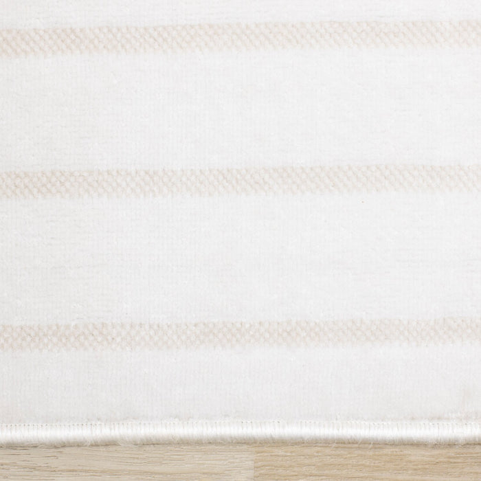 Fresh Washable White and Beige Rug with Modern Lines - 2'0\" x 6'7\" 