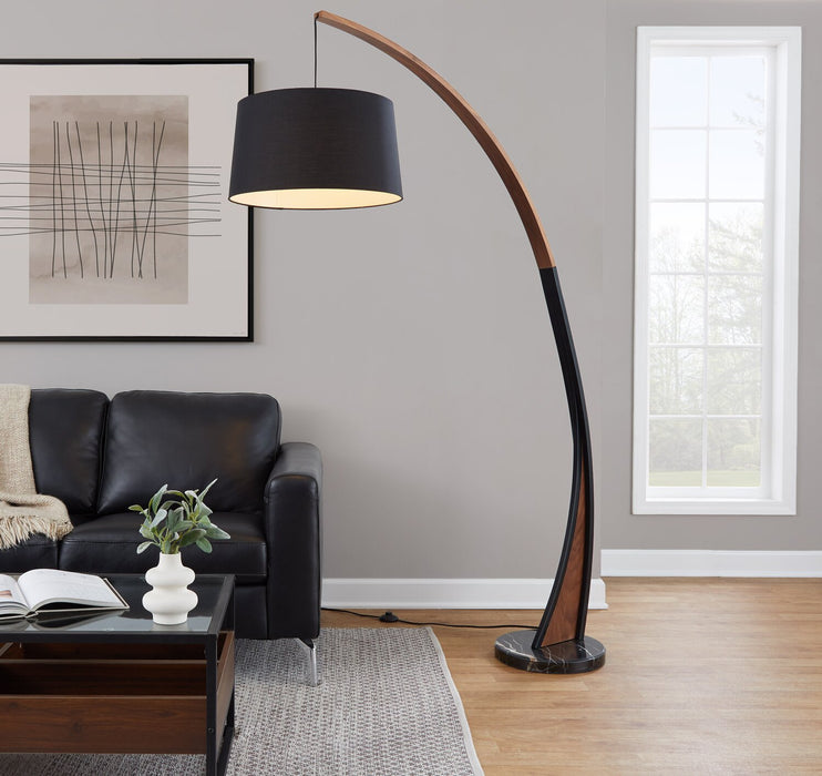 Sybil 18\" Mid-Century Modern Floor Lamp with Marble Base – Black Walnut