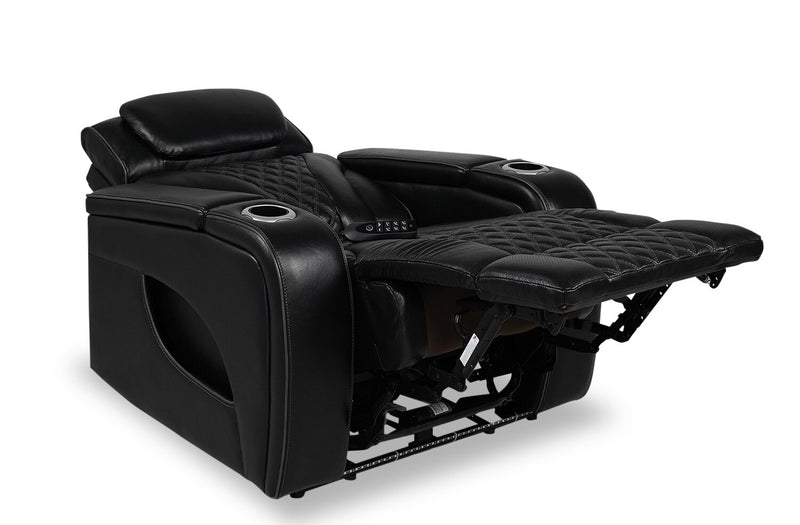 Elite Genuine Leather Power Recliner with Massage Function - Black