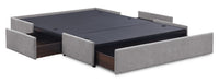 Amos Upholstered Storage Bed Base in Grey Fabric with 3 Built-in Drawers  - Full Size 