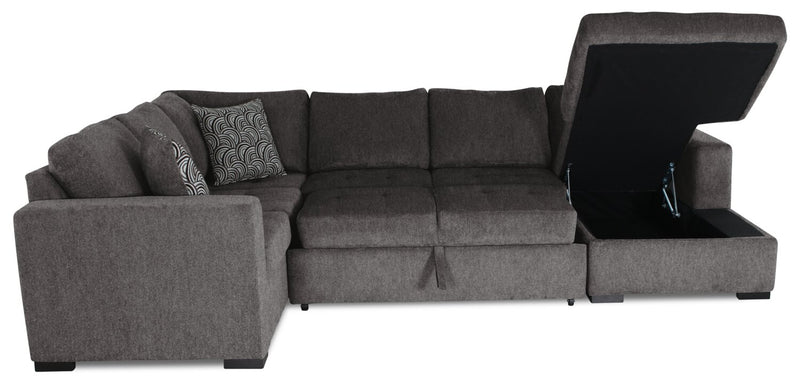 Legend 4-Piece Right-Facing Chenille Sleeper Sectional - Pewter 