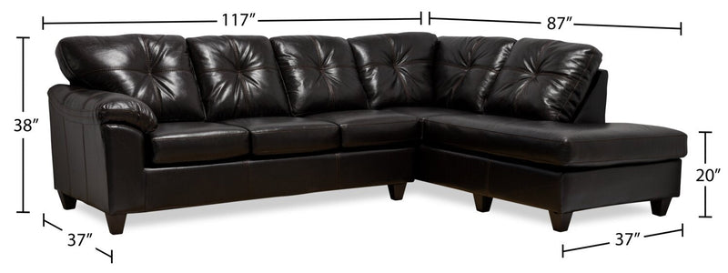 Made in Canada Addison 2-Piece Right-Facing Leather-Look Fabric Sectional with Removable Seat Cushions - Blackberry 