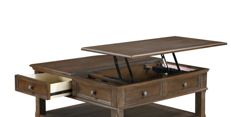 Weston 38” Traditional Lift Top Coffee Table with Storage and Casters - Brown Elm