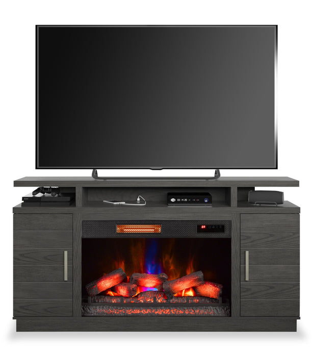 Breya 64\" Modern Electric Fireplace TV Stand with Storage & USB Charging for TVs up to 70\"- Grey