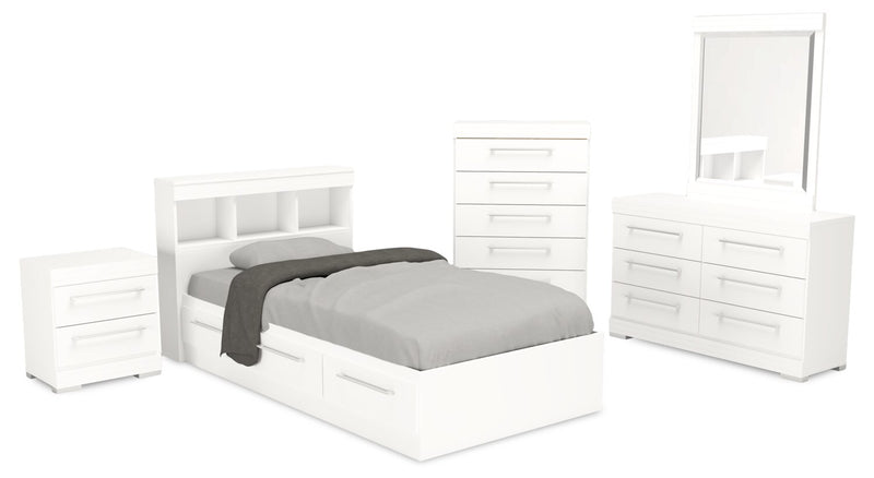 Riley Twin Mates Bed with Bookcase Headboard - White