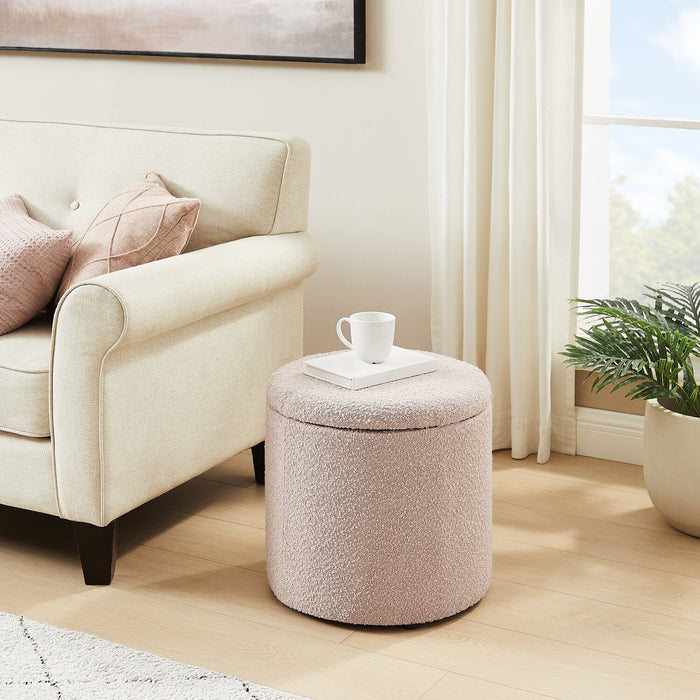 Saskatchewan Round Fabric Storage Ottoman - Pink