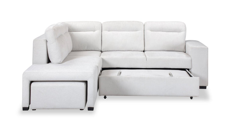 Primo Coast 3-Piece Left-Facing Ivory White Fabric Sleeper Sectional with Storage Chaise and Storage Armrest