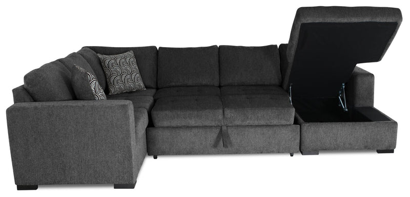 Legend 4-Piece Right-Facing Chenille Sleeper Sectional - Pepper 