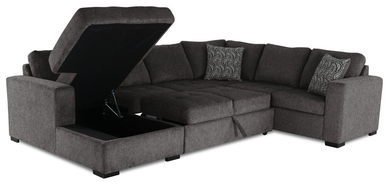 Legend 4-Piece Left-Facing Chenille Sleeper Sectional - Pewter 