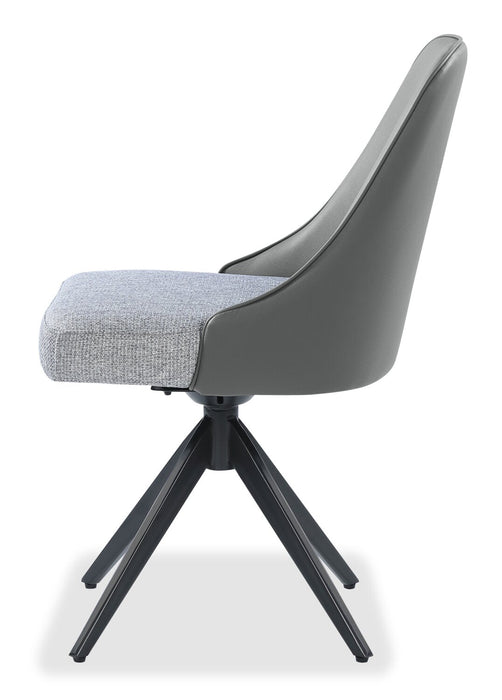Bari Dining Chair with Vegan-Leather & Linen-Look Fabric, Swivel-Seat, Metal - Grey 