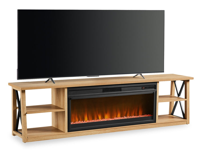 Wendel 80\" Electric Fireplace Tv Stand with Storage for TVs up to 75\" – Natural Oak 