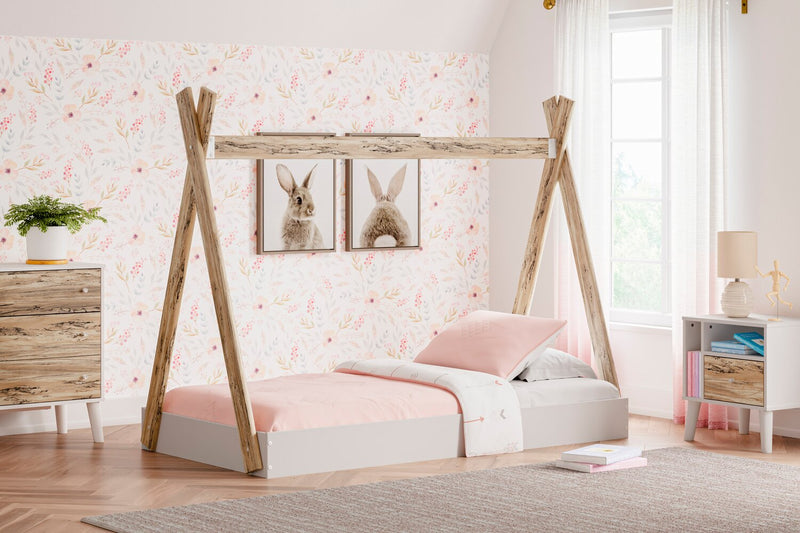 Wolf Platform Tent Bed for Kids, Two-tone White & Natural - Twin Size 