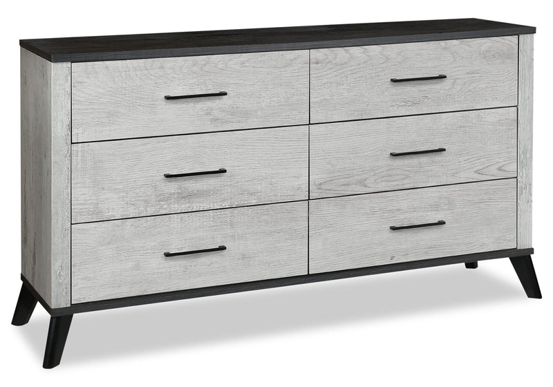 Blake 6pc Bedroom Set with Bed, Dresser, Mirror & Nightstand, Grey & Black - Queen Size