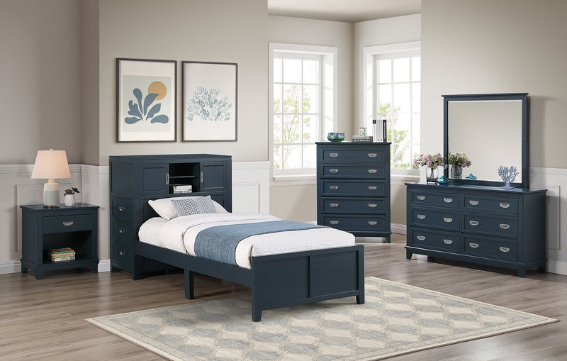 Quinn Twin Bookcase Bed with Desk - Blue