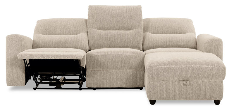 Meadow 2-Piece Right-Facing Taupe Chenille Fabric Power Reclining Sectional with Storage Chaise
