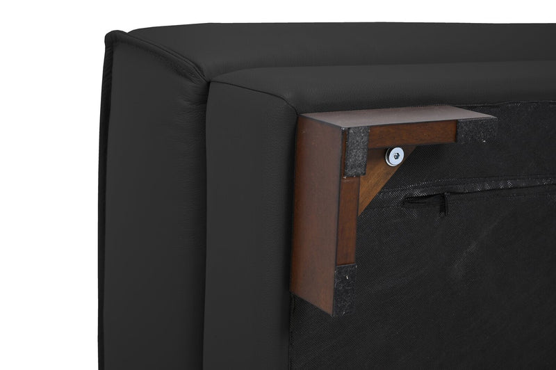 Citadel 28\" Top-Grain Genuine Leather Ottoman with Wood Legs - Black 