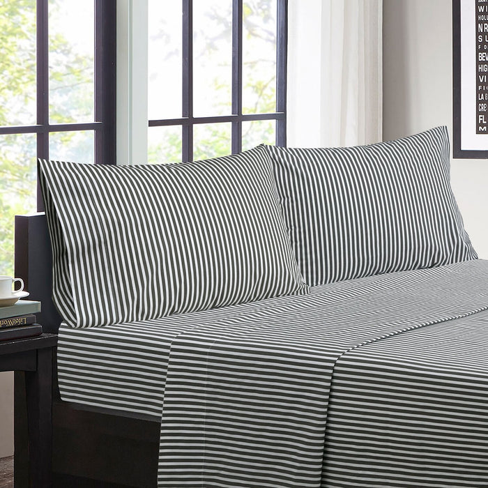 Striped 4-Piece King Cotton Sheet Set - Dark Grey 