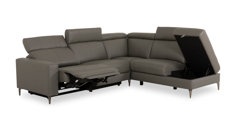 Valentino 3-Piece Right-Facing Grey Genuine Leather Power Reclining Sectional with Adjustable Headrests 