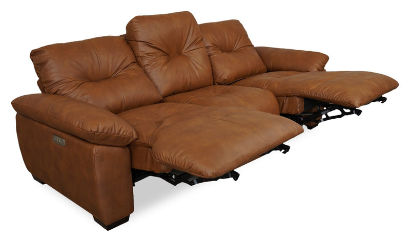 Bello 91.7\" Leather-Look Fabric Power Reclining Sofa with Power Headrest - Brown