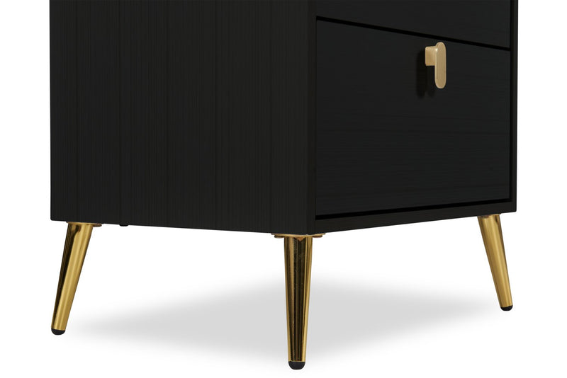 Gabi Bedside 2-Drawer Nightstand with Gold Accent, 21.5\"W x 25\"H - Black 