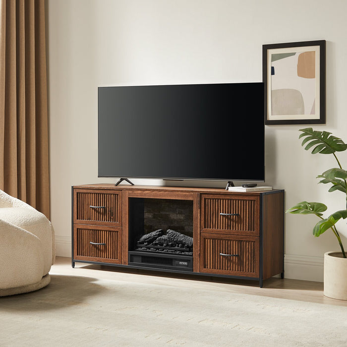  Harvin 54\" Electric Fireplace TV Stand with Storage for TVs up to 50\" – Brown Oak 