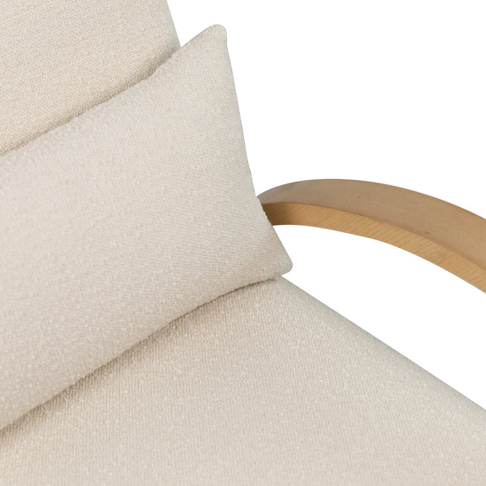Loft 27.55\" White Boucle Fabric Accent Chair with Accent Pillow and Wood Armrests and Legs