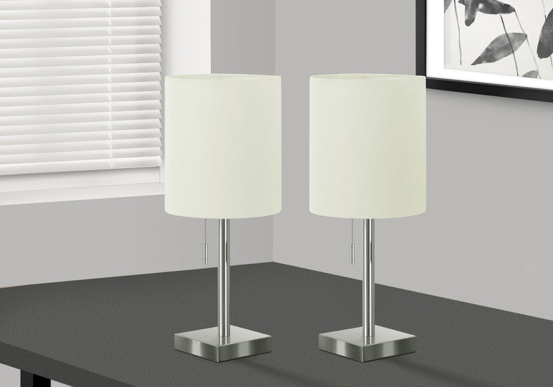 17\" Nickle Metal 2-Piece Set, with Two Table Lamps and USB Charging