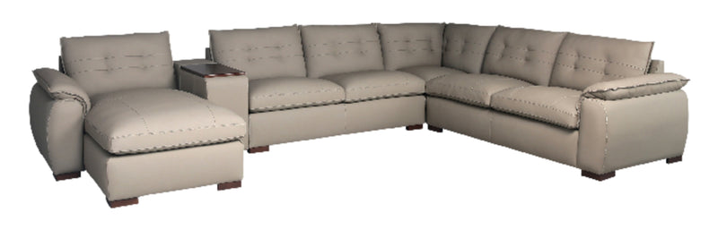 Raya 5-Piece Genuine Leather Modular Left-Facing Sectional - Stone