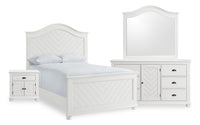 Ella 6pc Bedroom Set with Panel Bed, Dresser, Mirror & Nightstand, White - Queen Size 
