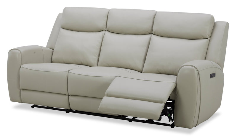 Reign 87\" Deltona Moonshine Taupe Top-Grain Genuine Leather Power Reclining Sofa with USB Port