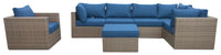 Naples Large Outdoor Patio Ottoman - Hand-Woven Resin Wicker, UV & Weather Resistant - Natural/Blue 