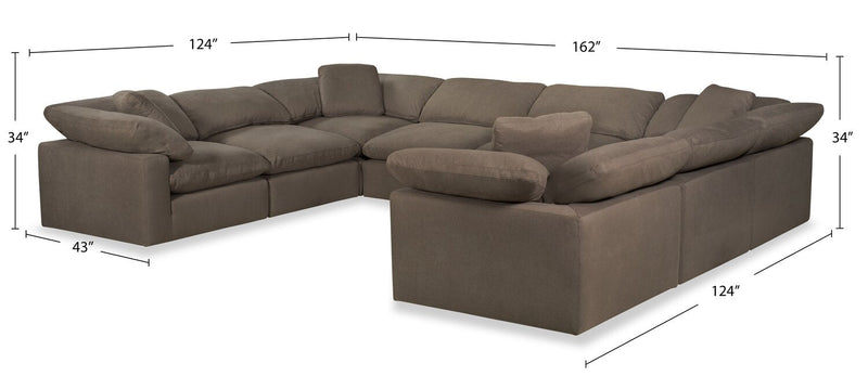 Eclipse Modular 8-Piece Linen-Look Fabric Sectional with Reversible Feather Down Cushions - Slate Grey 