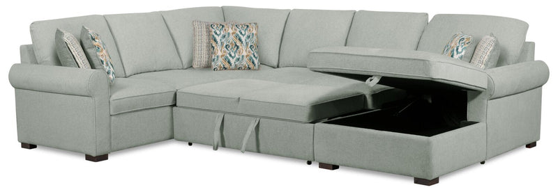 Scott Living Haven 3-Piece Right-Facing Chenille Fabric Sleeper Sectional with Storage Chaise - Seafoam Blue 