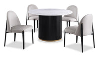 Kort & Co. Capri 5pc Dining Set with Table & 4 Vegan Leather Chairs, Pedestal Base, 47