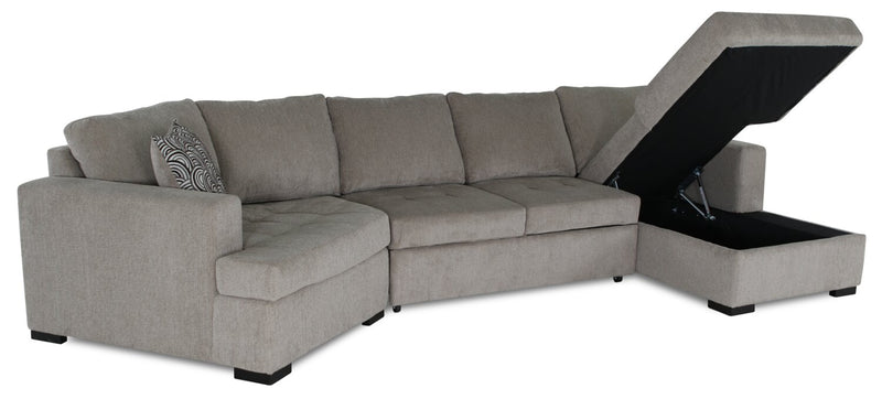 Legend 3-Piece Left-Facing Chenille Cuddler Sleeper Sectional with Chaise - Platinum 